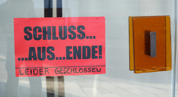 Geschlossen, Betriebsaufgabe Bankrott Aufgabe Insolvenz